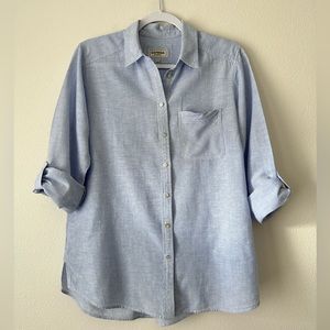 EXPRESS BOYFRIEND LINEN BLEND MICRO STRIPE LONG SLEEVES SZ MEDIUM